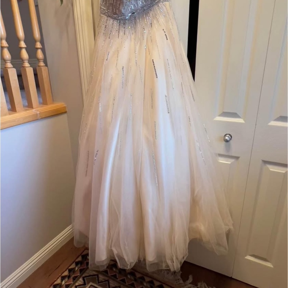 Elegant Cream and Silver Evening Gown